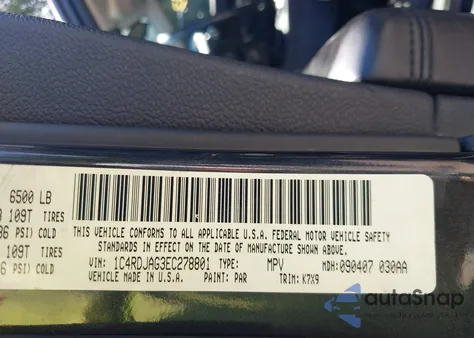 2014 Dodge Durango Sxt z USA, uszkodzony, nr VIN 1C4RDJAG3EC278801